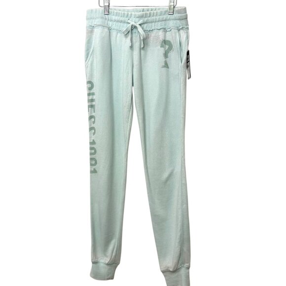 GUESS LOS ANGELES Lounge Pants NWT Soft Green Drawstring Jogger Cuffs Size Small - Picture 1 of 10